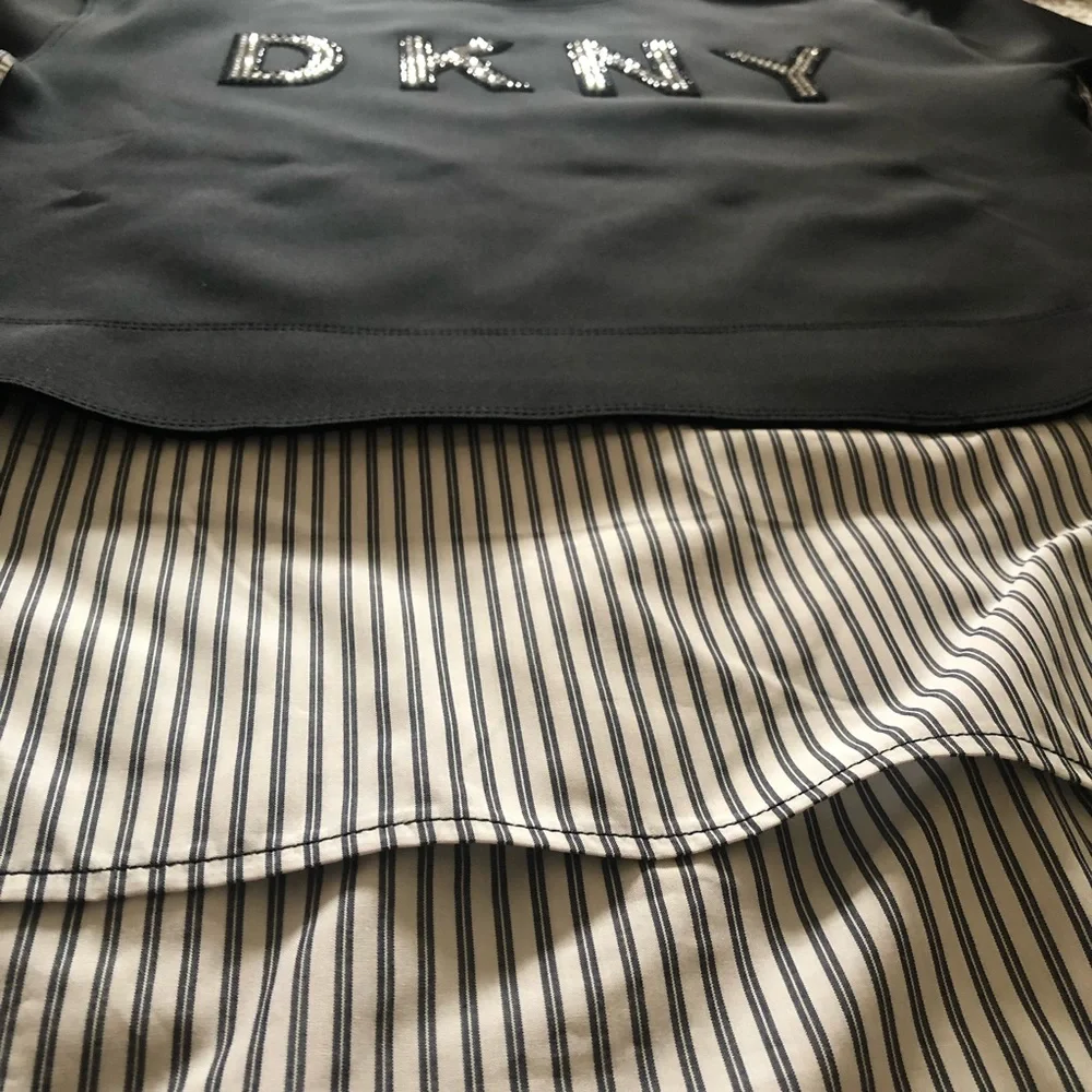 DKNY Mixed Media Sweatshirt w/Rhinestone Logo - Picture 2 of 5